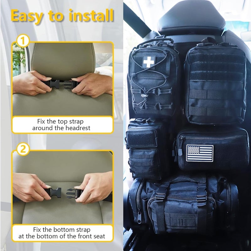Jimikay Universal Tactical Seat ​Back Organizer Vehicle Molle Panel Organizer Storage Bag with 5 Detachable Molle Pouch for All Vehicel Such as Jeep,Truck,SUV, Car, Ford,Chevy etc - Image 4